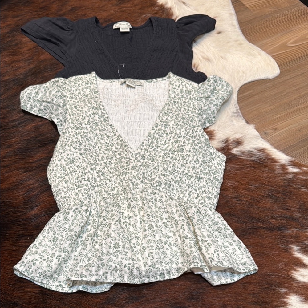 American Eagle Outfitters Cream Peplum Wrap Blouse